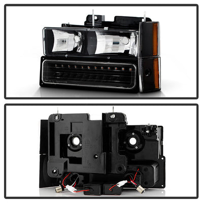 SPYDER Xtune GMC Yukon 92-93 Crystal Headlights w/ Corner & LED Bumper Black HD-JH-GMCCK88-LED-AM-BK-SET 5073532