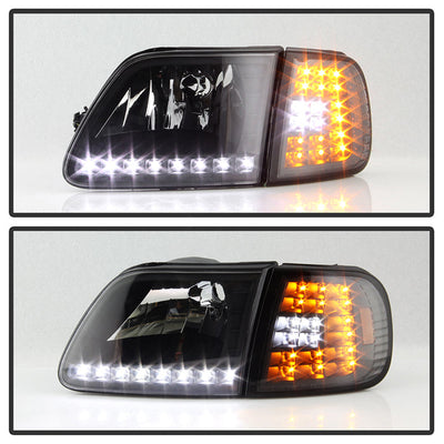 SPYDER Xtune Ford F150 97-03 Crystal Headlights w/ Clear LED Corners Black HD-ON-FF15097-LED-SET-BK 5014184