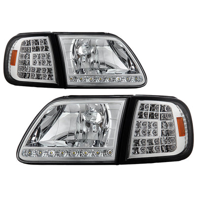 SPYDER Xtune Ford F150 97-03 Crystal Headlights w/ Clear LED Corners Chrome HD-ON-FF15097-LED-SET-C 5014191