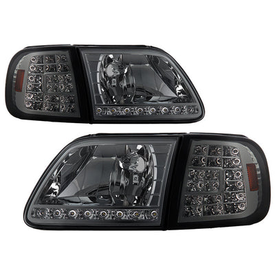 SPYDER Xtune Ford F150 97-03 Crystal Headlights w/ Clear LED Corners Smoke HD-ON-FF15097-LED-SET-SM 5014801