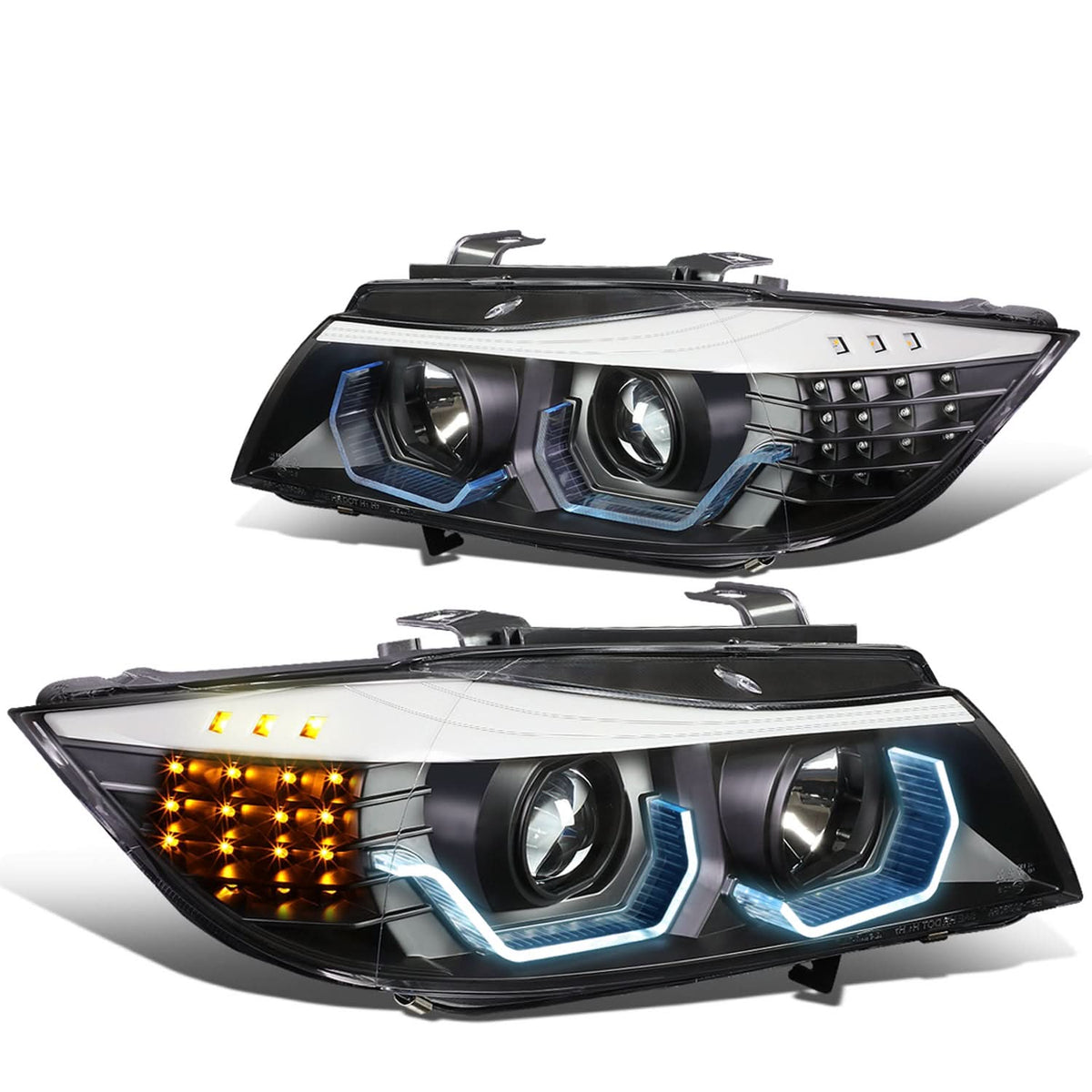 06-12 BMW 3-Series Crystal Halo Projector LED Headlights - Black