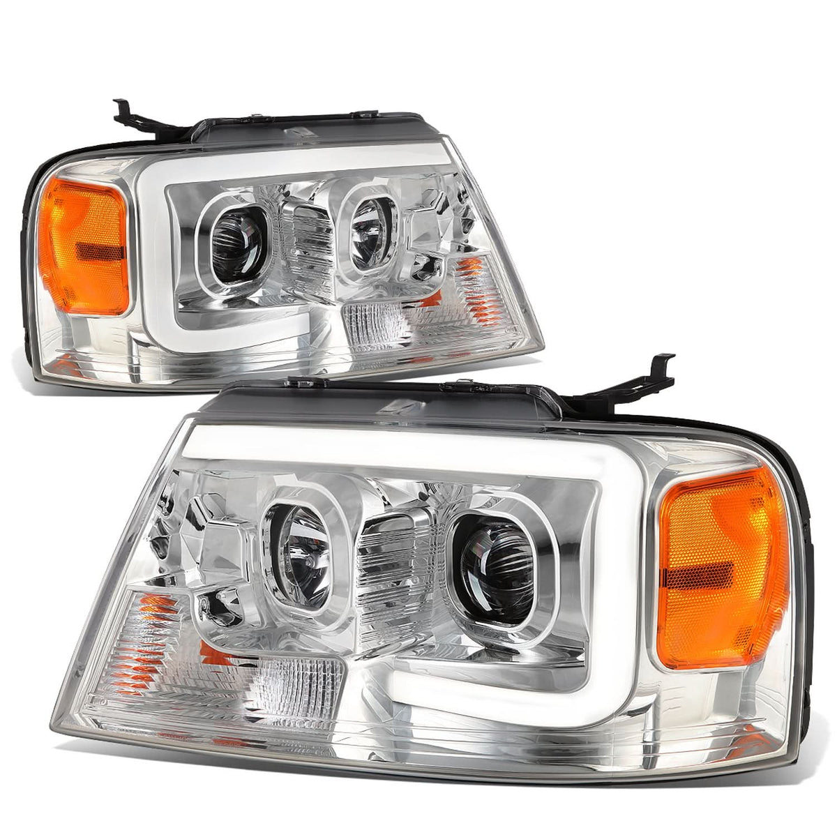 04-08 Ford F-150 / 06-08 Lincoln Mark LT 3D LED C-Bar Headlights Chrome