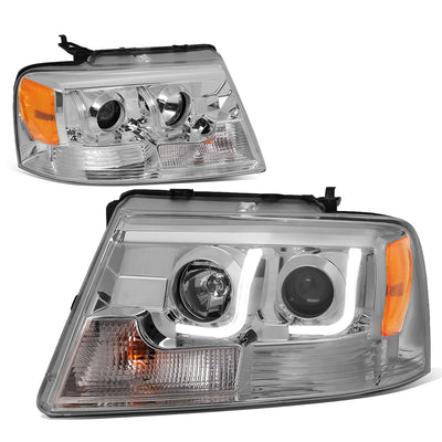 2004-2008 Ford F-150 LED J-Bar Halo Projector Headlights Chrome