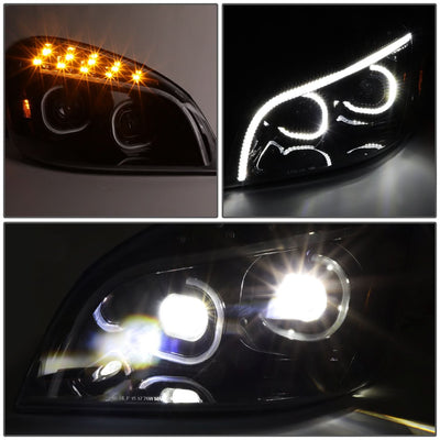 08-17 Freightliner Cascadia LED Halo Projector Headlights Black