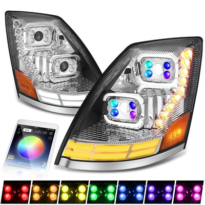 2004-2018 Volvo VN VNL Full LED RGB DRL Sequential Turn Signal Headlights