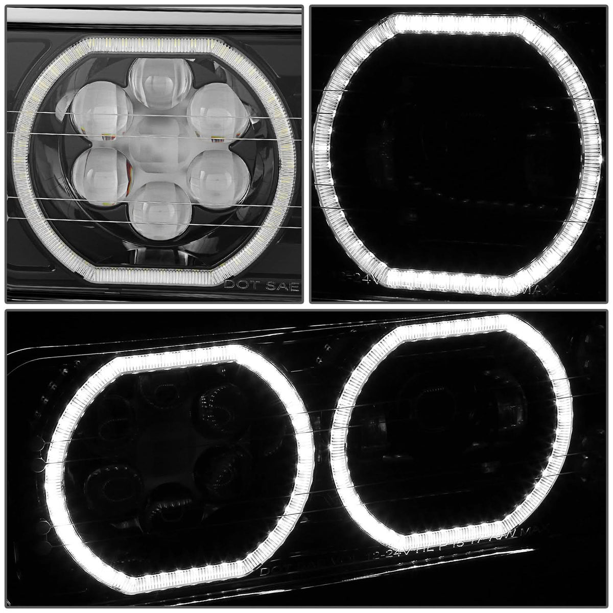 2018-2023 Volvo VNL/VNR White Halo Ring Headlights - Black