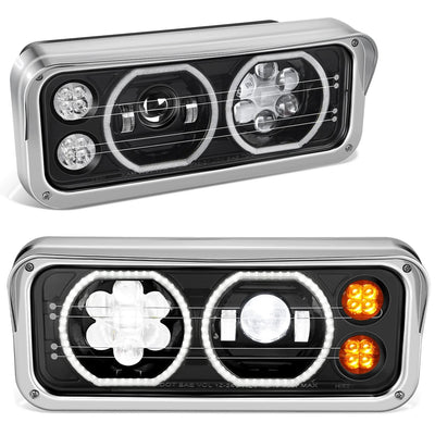 2018-2023 Volvo VNL/VNR White Halo Ring Headlights - Black