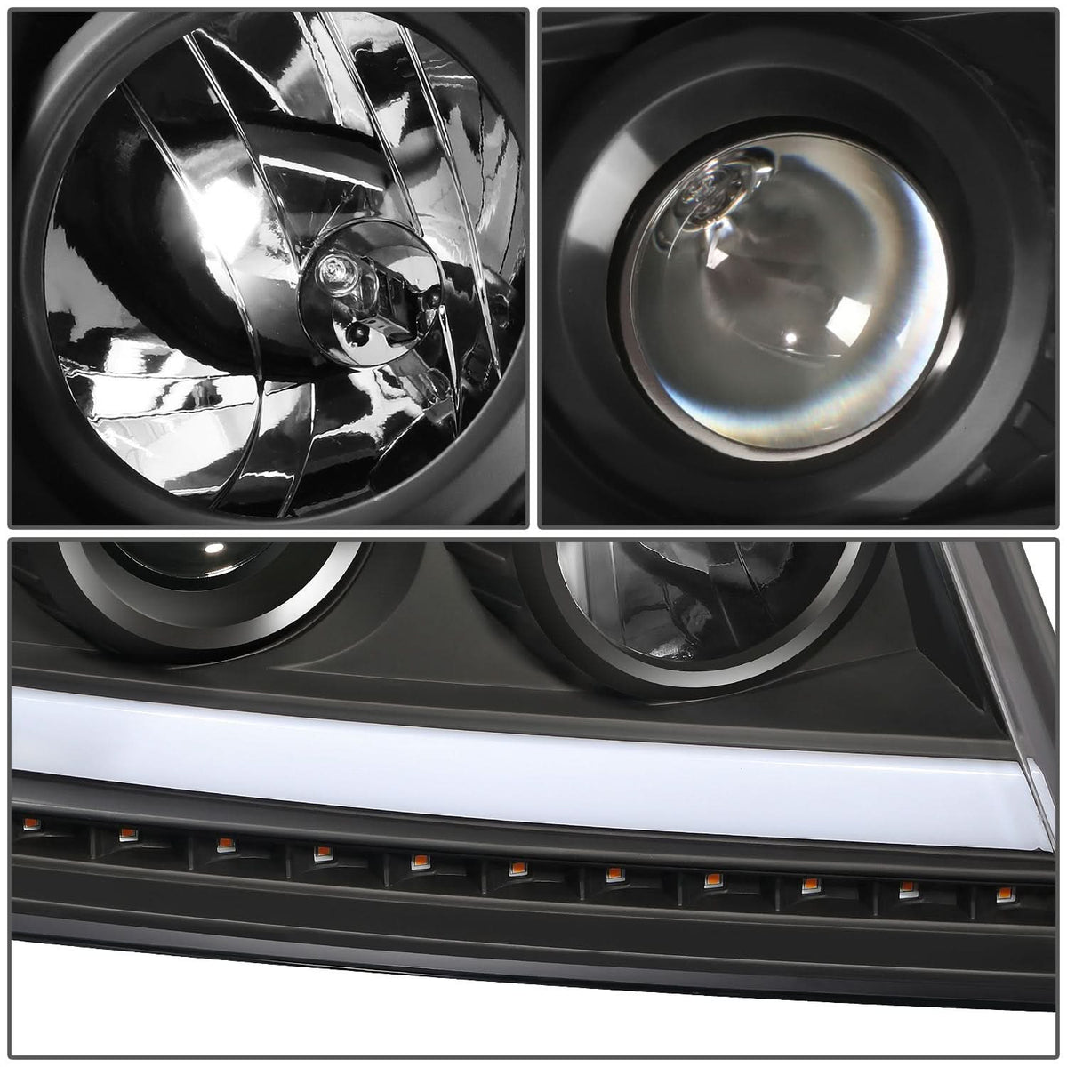 2004-2008 Ford F-150 LED DRL Projector Headlights Black Housing