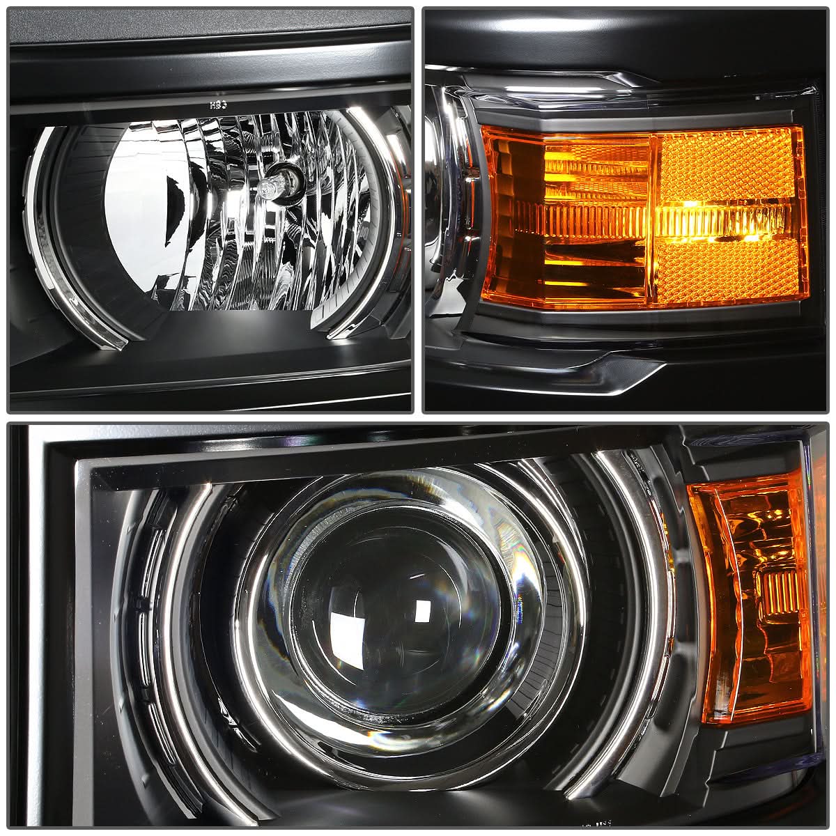 14-16 Chevy Silverado LED Projector Headlights Black Housing Amber