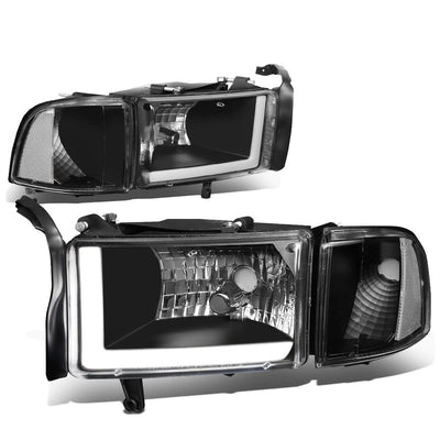 94-02 Dodge Ram LED DRL Headlights - Black Housing Clear Corner