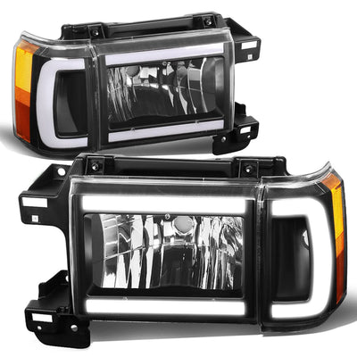 87-91 Ford Bronco F-150 F-250 F-350 LED DRL Headlights Black Housing