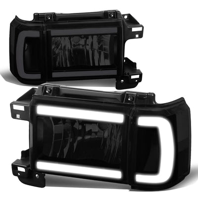 87-91 Ford Bronco F-150 F-250 F-350 LED DRL Headlights Black Smoke