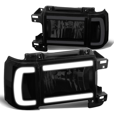 87-91 Ford Bronco F-150 F-250 F-350 LED DRL Headlights Black Smoke