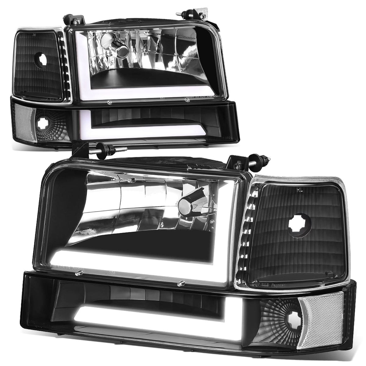 92-96 Ford F-150 F-250 F-350 Bronco Dual LED DRL Headlights Black