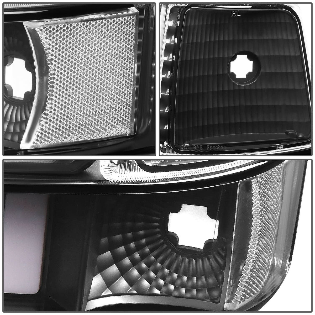 92-96 Ford F-150 F-250 F-350 Bronco Dual LED DRL Headlights Black