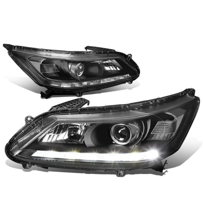2013-2015 Honda Accord LED DRL Projector Headlights Black Housing