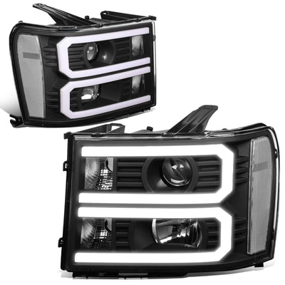 2007-2014 GMC Sierra Dual U-Bar LED DRL Headlights Black Housing