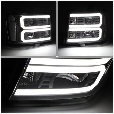 2007-2014 GMC Sierra Dual U-Bar LED DRL Headlights Black Housing
