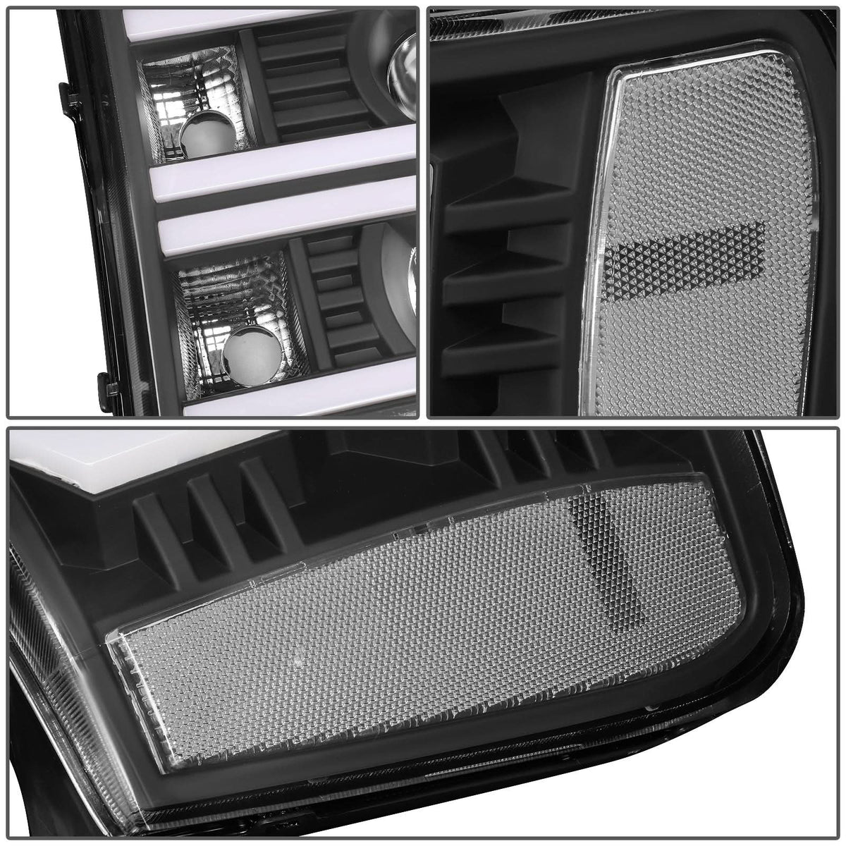 2007-2014 GMC Sierra Dual U-Bar LED DRL Headlights Black Housing