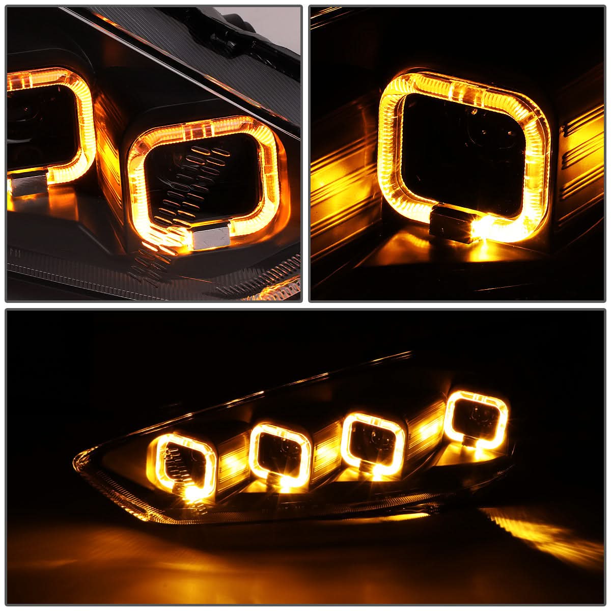 2015-2018 Ford Focus Sequential Halo Projector Headlights Black