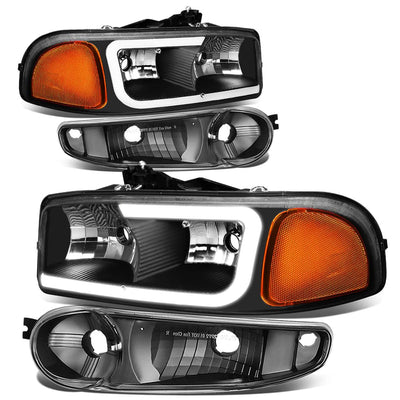 00-07 GMC Yukon Sierra LED DRL Headlights - Black Housing Amber Corner