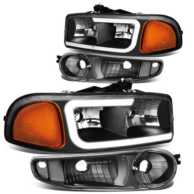 00-07 GMC Yukon Sierra LED DRL Headlights - Black Housing Amber Corner