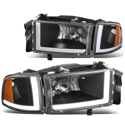 94-02 Dodge Ram LED DRL Headlights - Black Housing Amber Corner