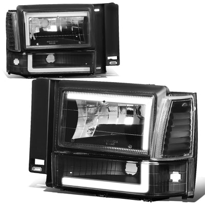 91-94 Ford Explorer LED DRL Headlights Black Housing Clear Corner