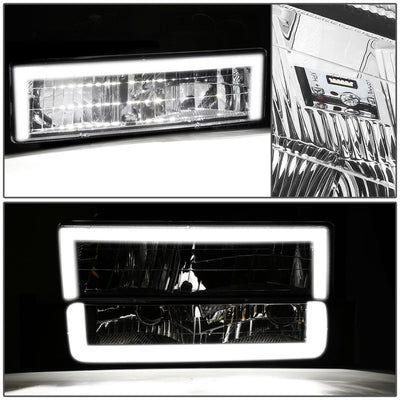 Clear Lens Amber Reflector Chrome Housing LED Bar Headlights 8PCS