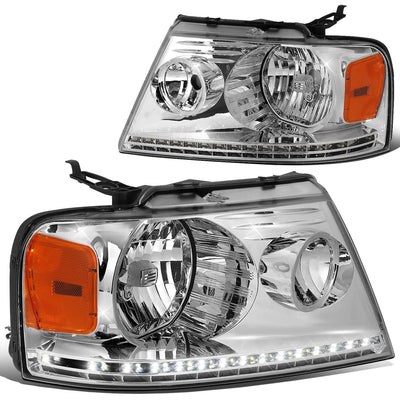04-08 Ford F-150 / 06-08 Lincoln Mark LT LED DRL Headlights Chrome