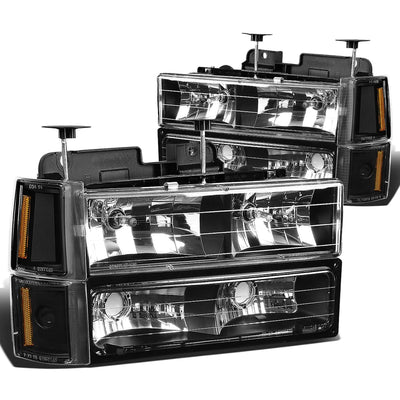 1994-2000 GMC C10 8PC Black Housing Amber Corner Headlights