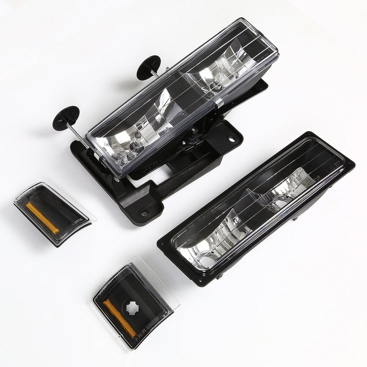1994-2000 GMC C10 8PC Black Housing Amber Corner Headlights