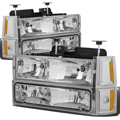 94-00 GMC C10 Chrome Housing Headlights w/ Amber Corner 8PC Kit