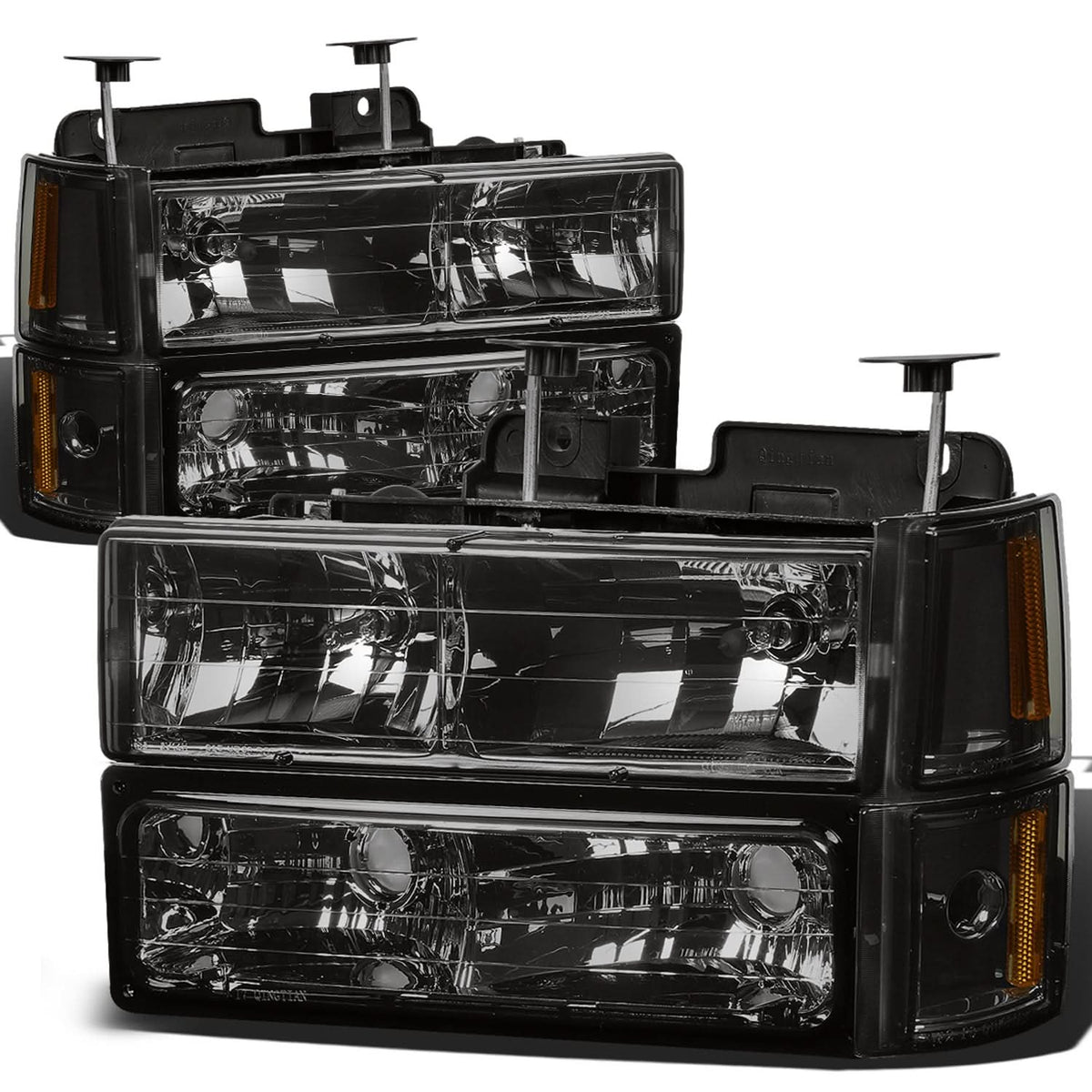 94-00 GMC C10 8PC Smoke Housing Headlight Set w/ Amber Corners