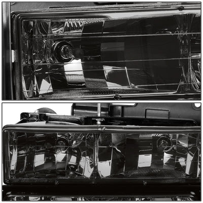 94-00 GMC C10 8PC Smoke Housing Headlight Set w/ Amber Corners