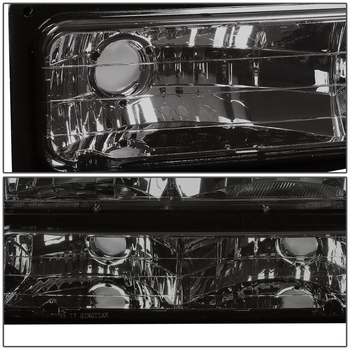94-00 GMC C10 8PC Smoke Housing Headlight Set w/ Amber Corners