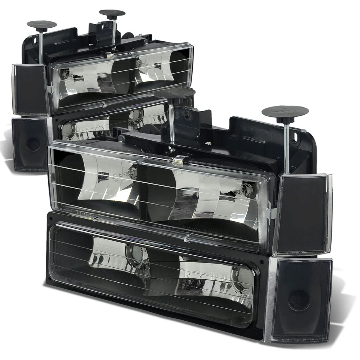 88-93 Chevrolet C10 Black Housing Clear Corner Headlights 8PC Set