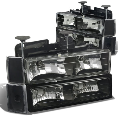 88-93 Chevrolet C10 Black Housing Clear Corner Headlights 8PC Set