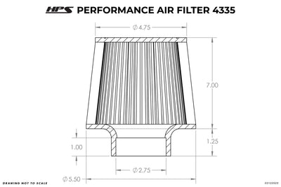 HPS Performance 2.75" Air Filter, 8.25" Length, 5.5" Base, 4.75" Top HPS-4335