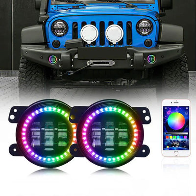 SPDZ1 Oculus 7” RGB LED Headlights with LED RGB Fog Light Kit – App Controlled Multi-Mode Halo