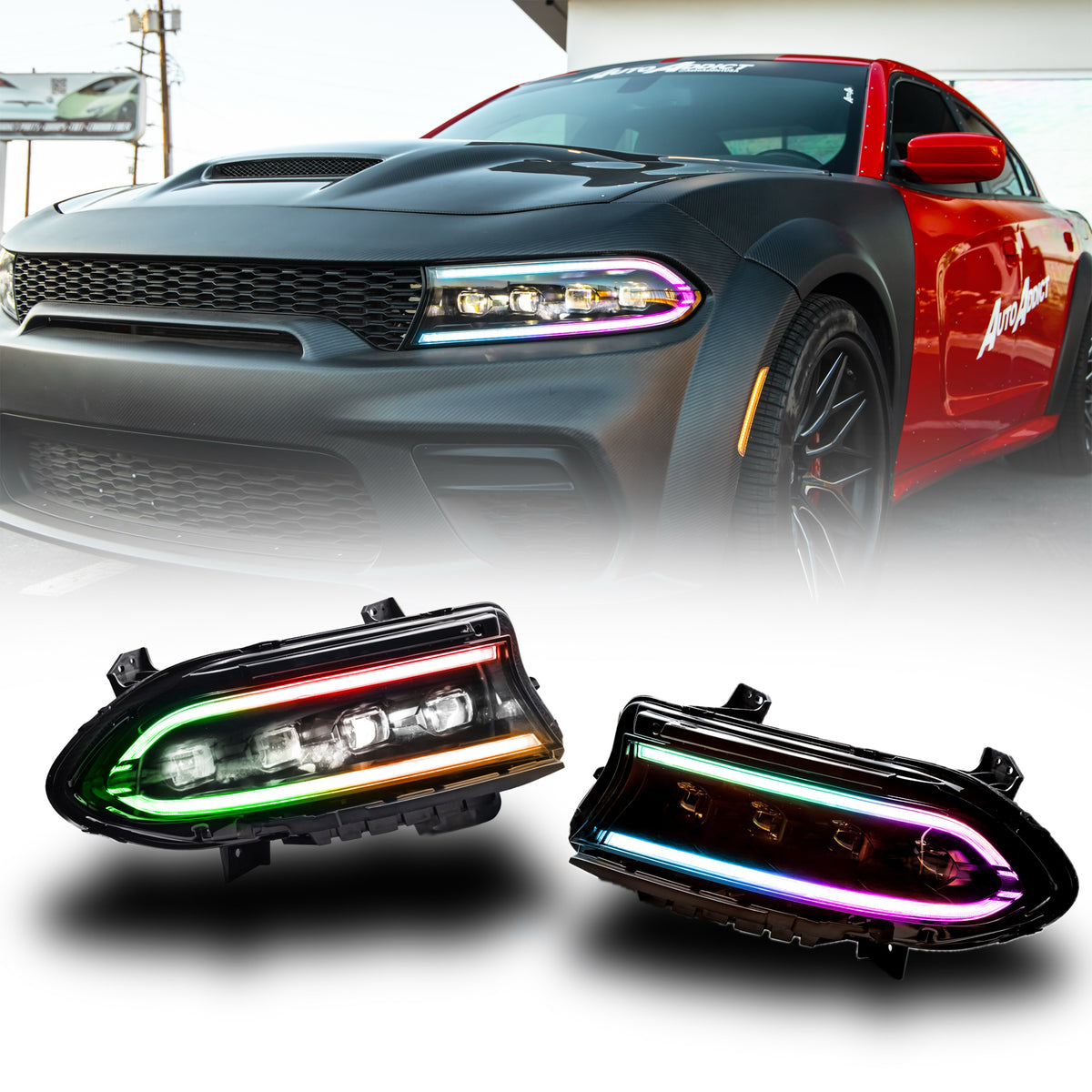 SPDZ1 2015–2024 Dodge Charger Hellfire LED Headlights w/ Switchback DRL & Amber Sequential Turn Signals