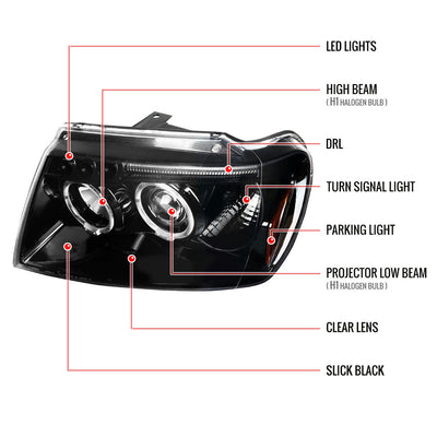 Spec-D 99-04 Jeep Grand Cherokee Projector Headlights Black