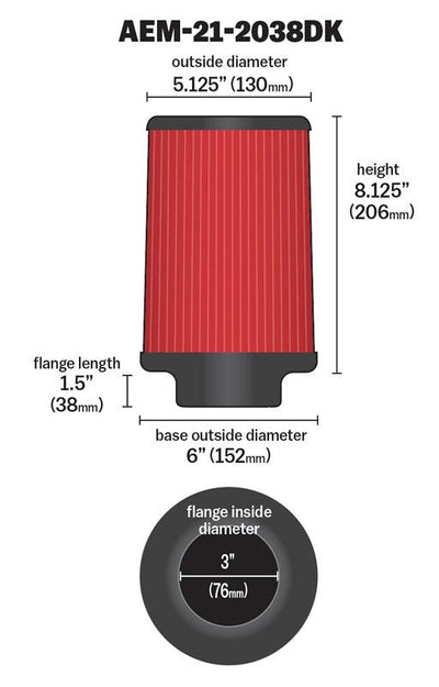 AEM Induction DryFlow Air Filter AIP21-2038DK