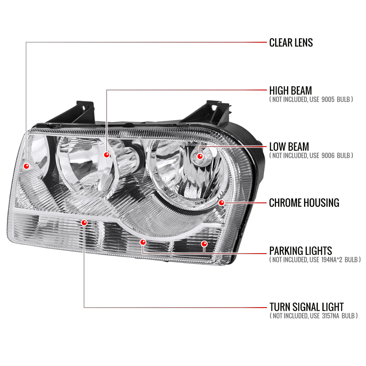 Spec-D 05-10 Chrysler 300 OEM Style Headlights Chrome/Clear