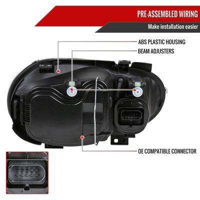 Spec-D 99-06 VW Golf Mk4 GTI/R32 Cabrio V2 Headlights OEM Style Black
