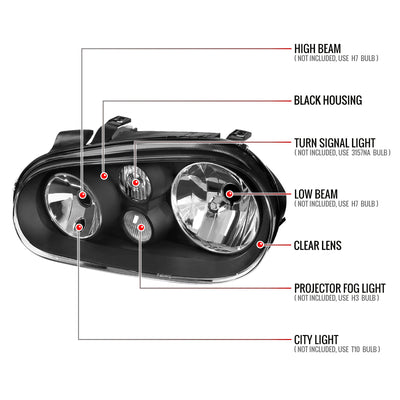 Spec-D 99-06 VW Golf Mk4 GTI/R32 Cabrio V2 Headlights OEM Style Black