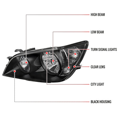 Spec-D 01-05 Lexus IS300 Crystal Headlights OEM Style Black