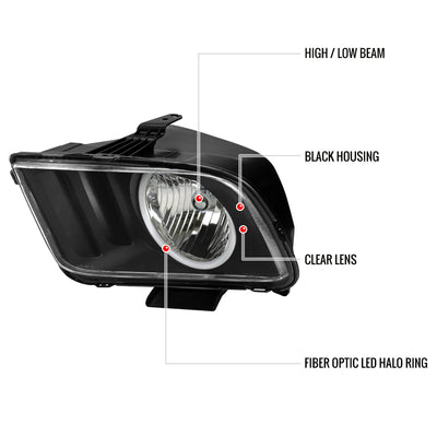 Spec-D 05-09 Ford Mustang LED Halo Headlights OEM Style Black