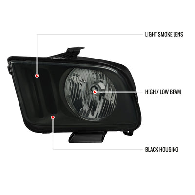 Spec-D 05-09 Ford Mustang OE Style Matte Blk/ Light Smoked Headlights