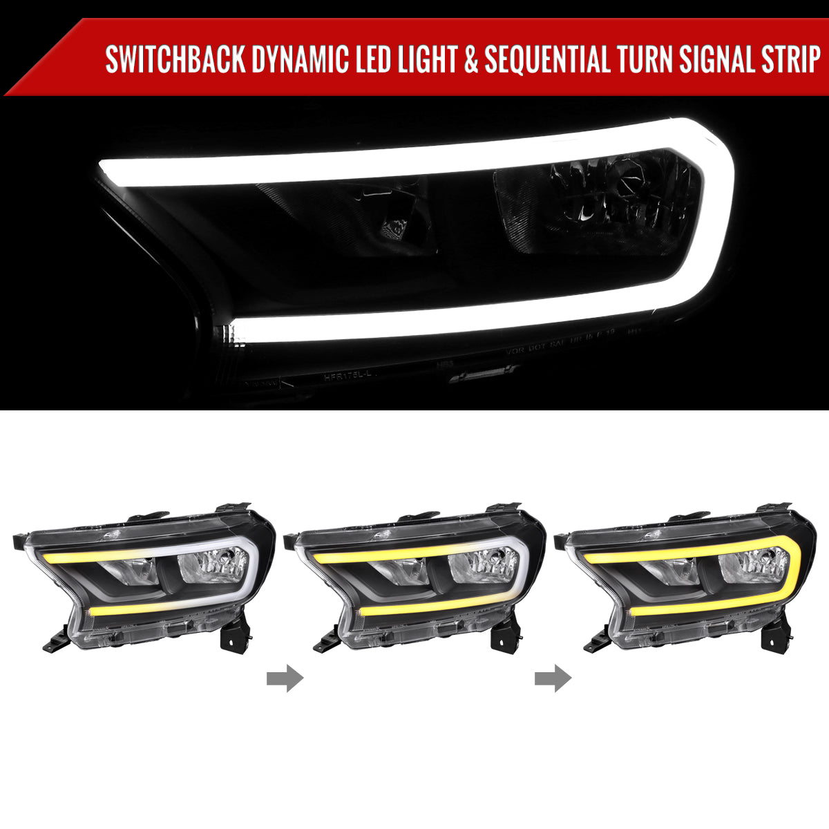 Spec-D 19-23 Ranger XL XLT Headlights OEM Style LED Bar Turns Black